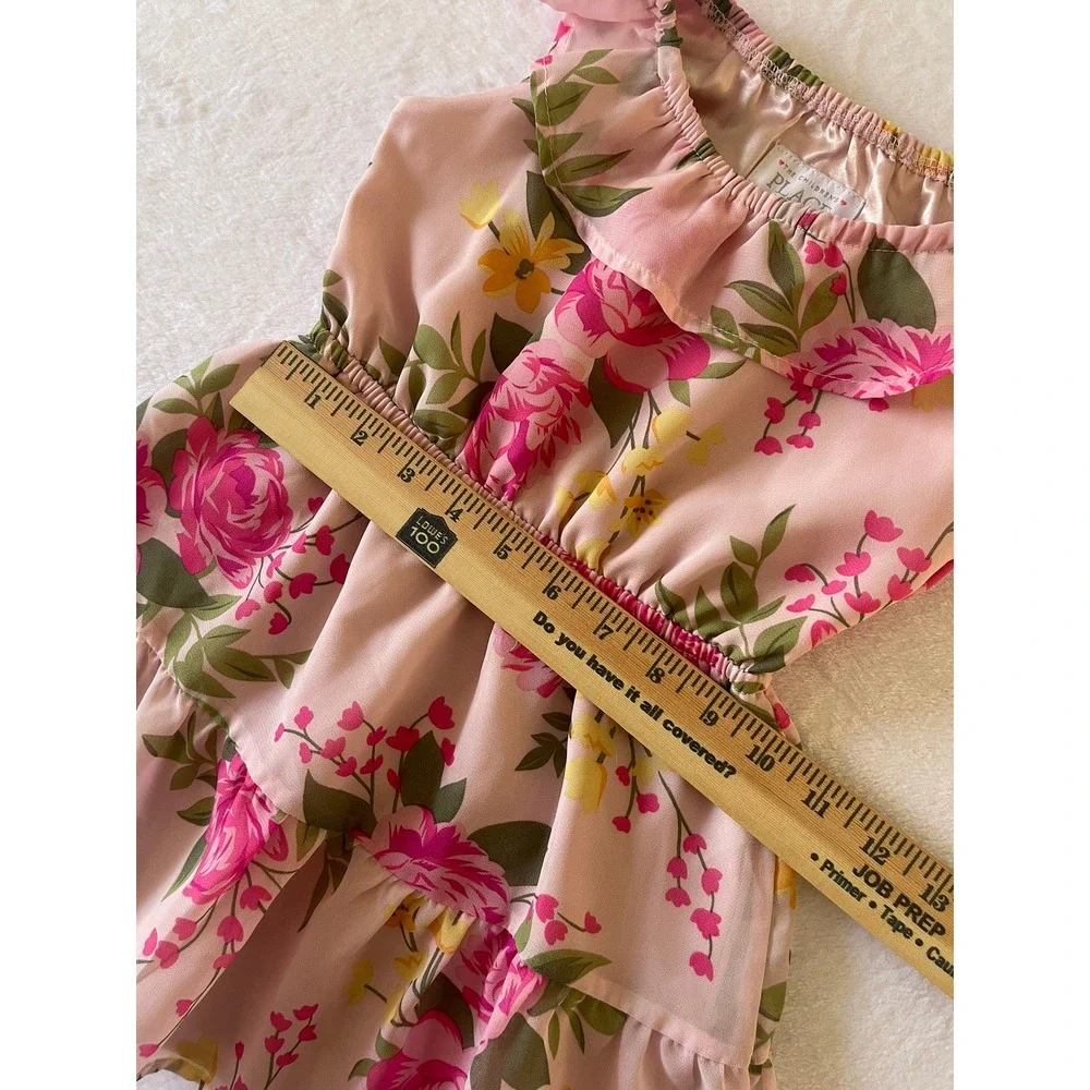 The Childrens Place Girls Pink Floral Ruffle Chiffon Tiered Dress 3T 3036768
